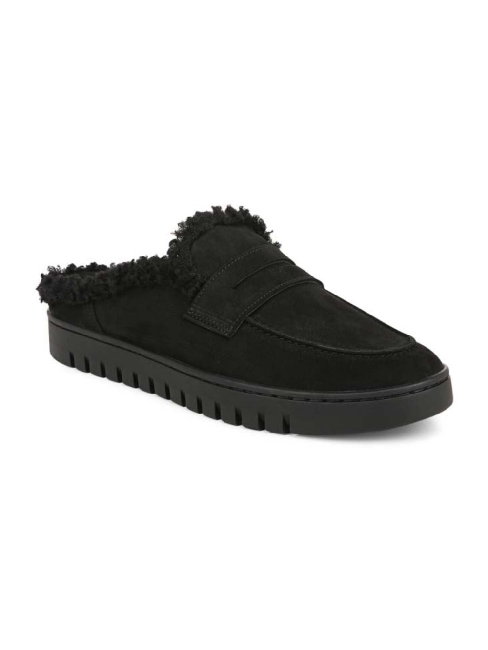 Vionic Uptown Mule Faux Fur Black Suede Penny Loafer Slides - Women’s Size 7